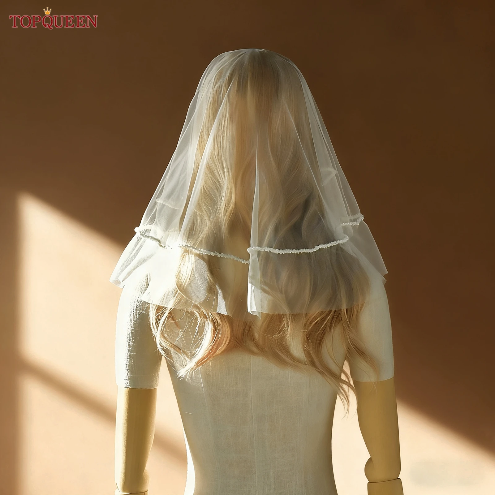 

TOPQUEEN Beaded Bridal Veil Face Covering Wedding Veil Blusher Veil Cream White Wedding Accessories Velo De Novia Lujosa m183