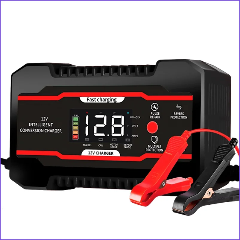 KXIY 12V 6A Battery Charger Smart Fast Charging for Car Batteries 7-Stage Charge Pulse Repair for AGM GEL WET Lead Acid