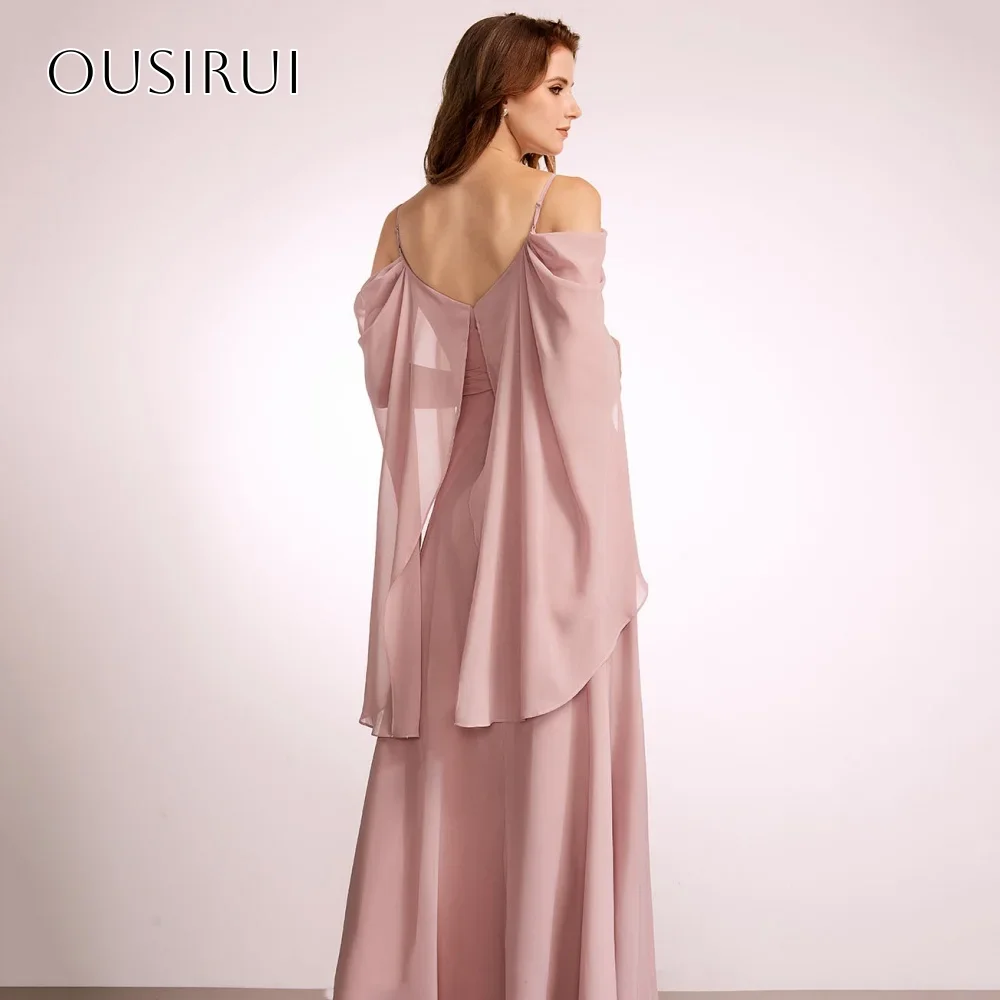 Eenvoudige Spaghettibandjes Chiffon A-lijn Galajurken Voor Vrouwen Lange Mouwen Avondjurken Aangepaste فسات Mohamed