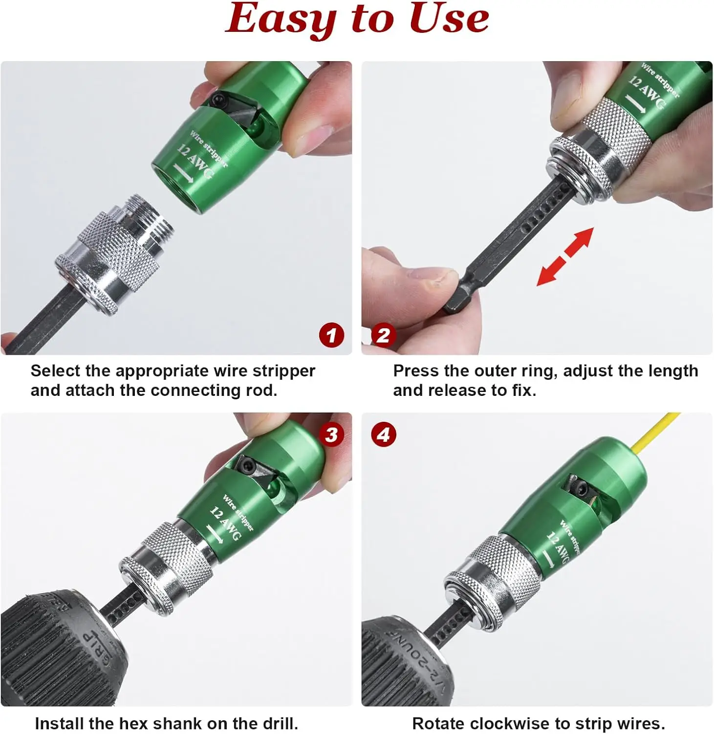 Juego de pelacables de taladro, pelacables para taladro, pelacables, herramienta para electricistas con torsión para cables estándar AWG 14-12-10