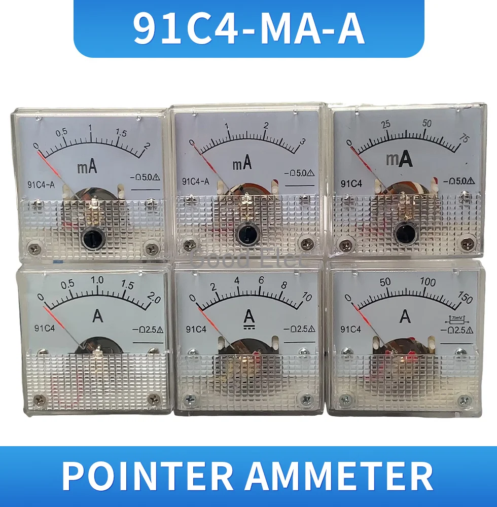 91C4-A/MA DC Pointer type Ammeter 1A 2A 3A 5A 10A 15A 30A 50A 10MA 20MA 100MA 50MA 300A 400A 500A Analog Mechanics Plate table