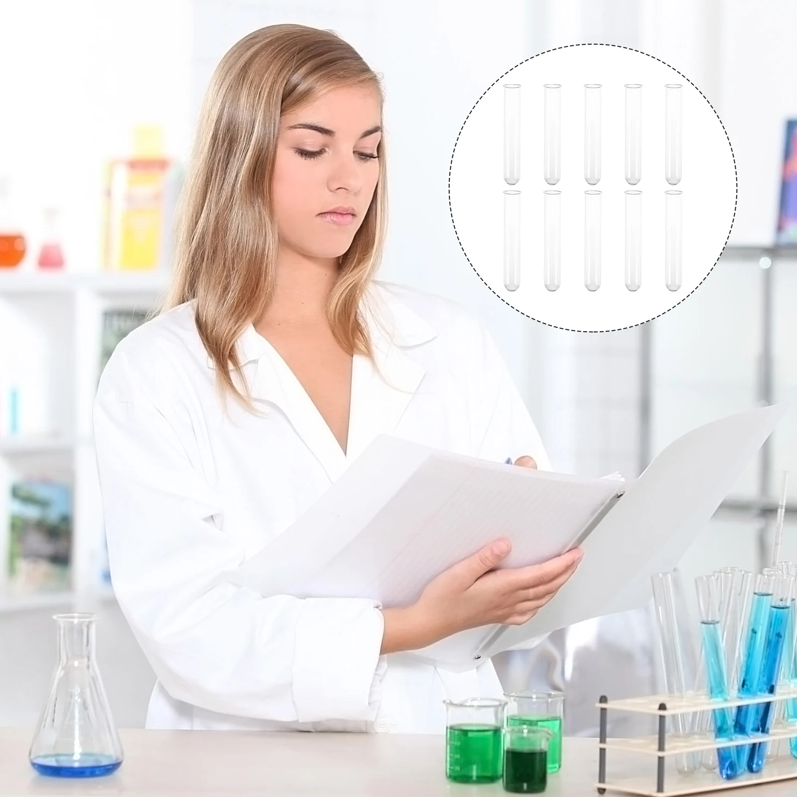 

20Pcs Premium Transparent Glass Test Tube Set Roll Mouth Scientific Experiment Accessories Storage Bottle