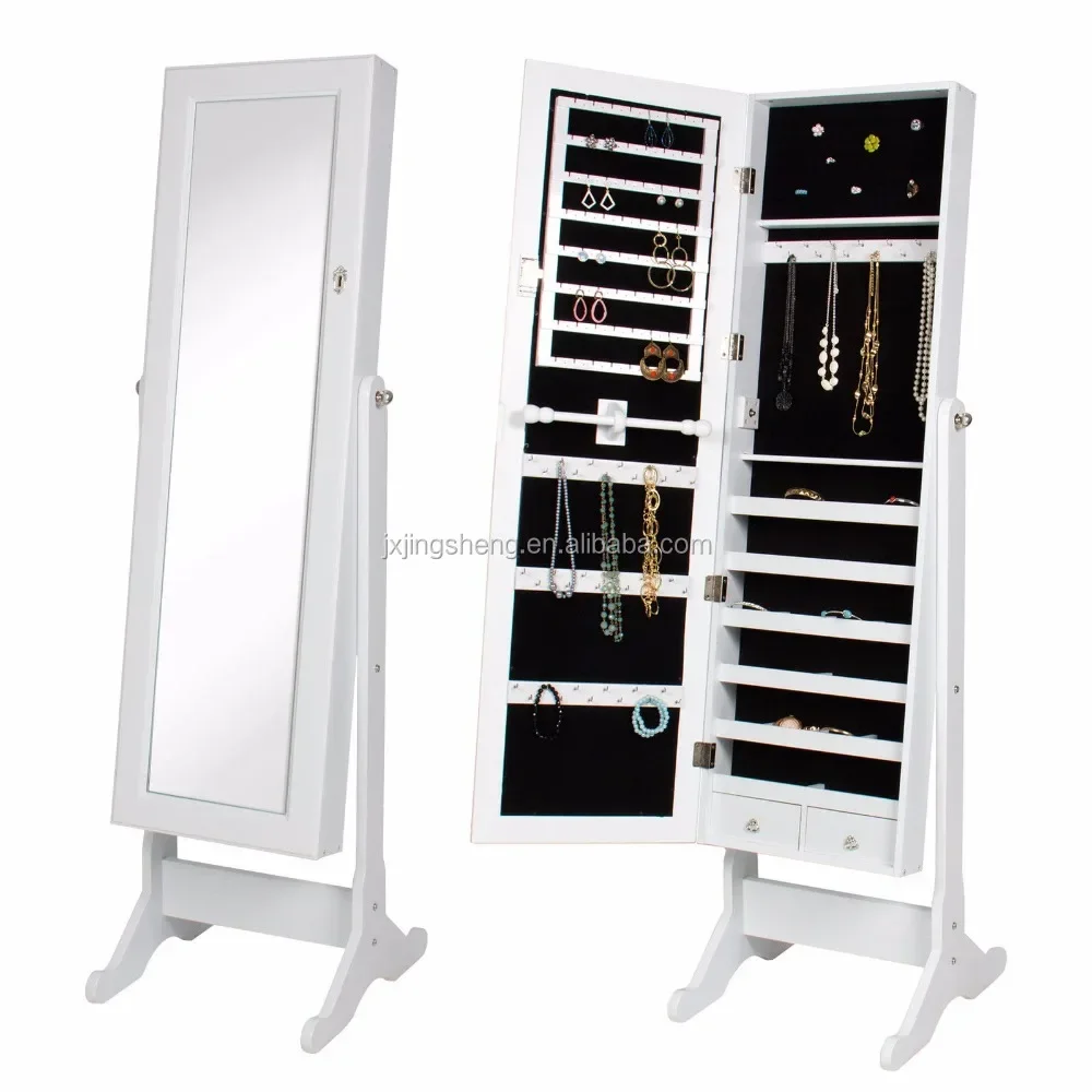 Glass Lockable Full-Length Mirrored Floor Standing Jewelry Display Cabinet in The Living Room