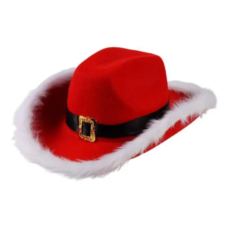 Fashion Christmas Cowboy Hats LED Luminous Red Velvet And White Feather Santa Hat Women Girls Cosplay Tiara New Year Party Decor