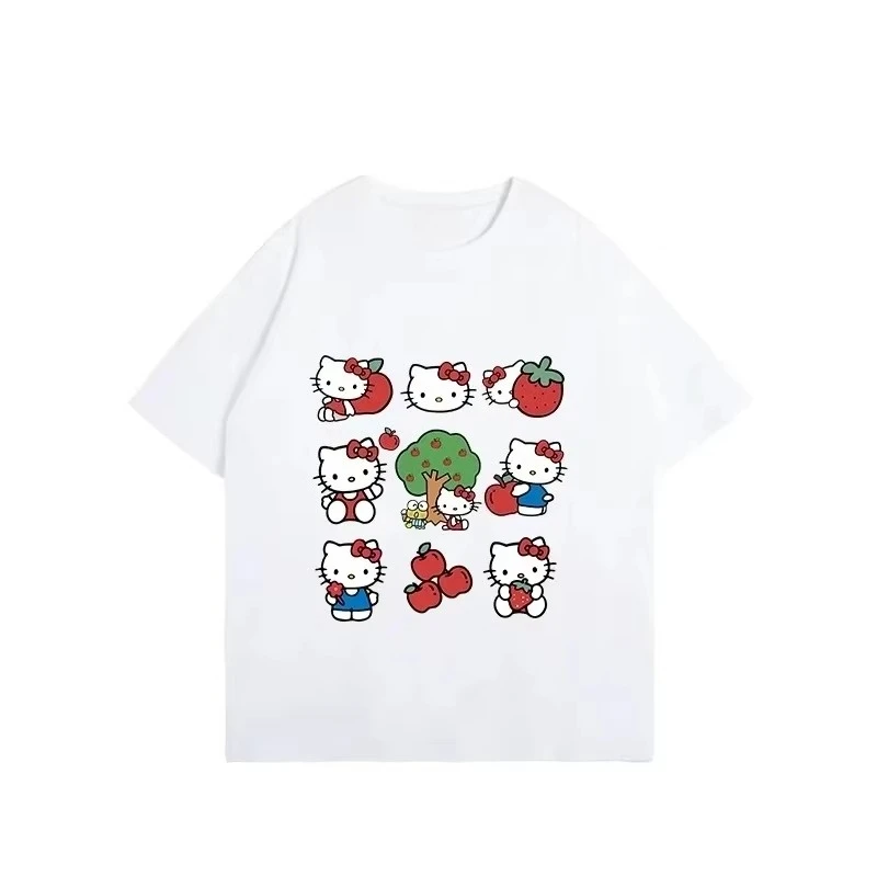 

Футболка хлопковая с принтом Hello Kitty Sanrio 2026 – летний мультяшный дизайн – детская модная повседневная одежда свободного кроя с круглым вырезом