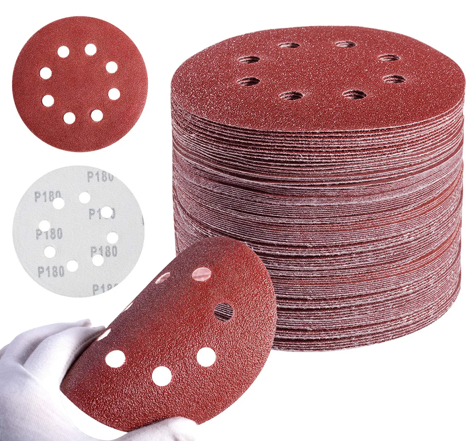 40 80 120 180 240 320 400 600 800 1000~2000 Grit Sanding Disc 5 Inch 8 Hole Hook & Loop Sanding Pads for Random Orbital Sander