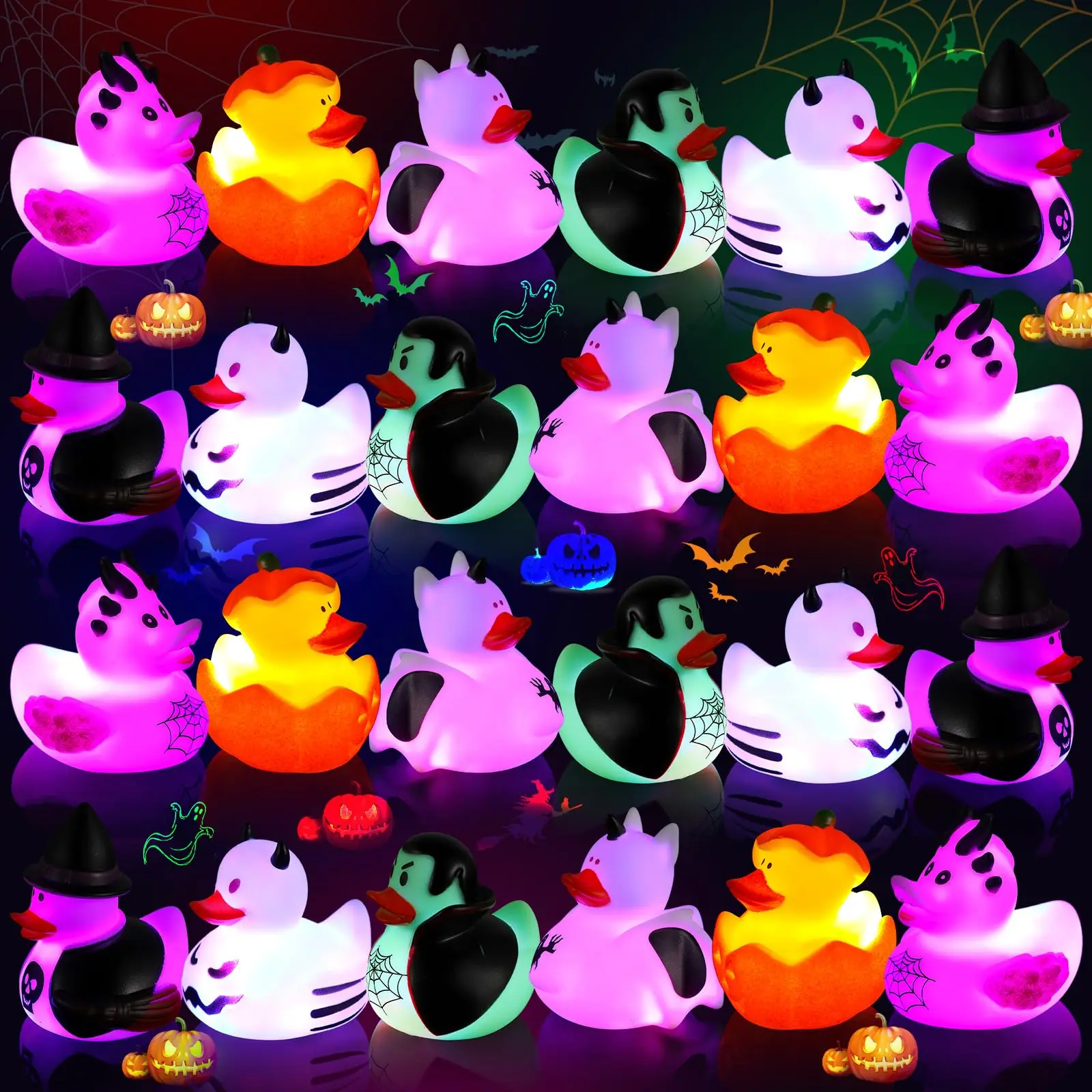 48PCS Halloween Rubber Duck Toy,Glow in The Dark Halloween Rubber Duck in bulk Bath Toy for Halloween Themed Party for kids Gift