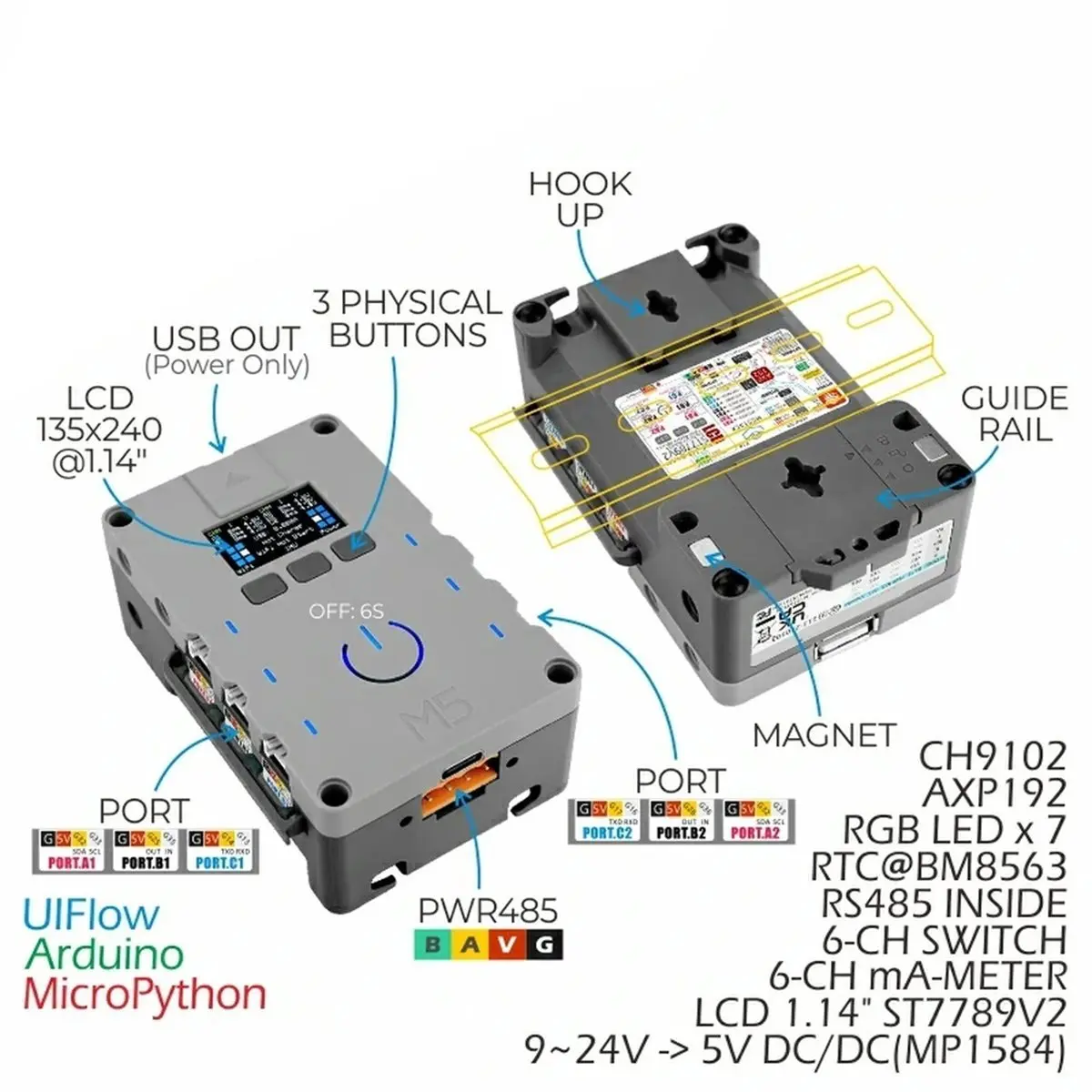 Station-485 IoT Development Kit RS485 M5Station-485 Programmable Embedded Controller Wi-Fi 1.14-Inch IPS Display