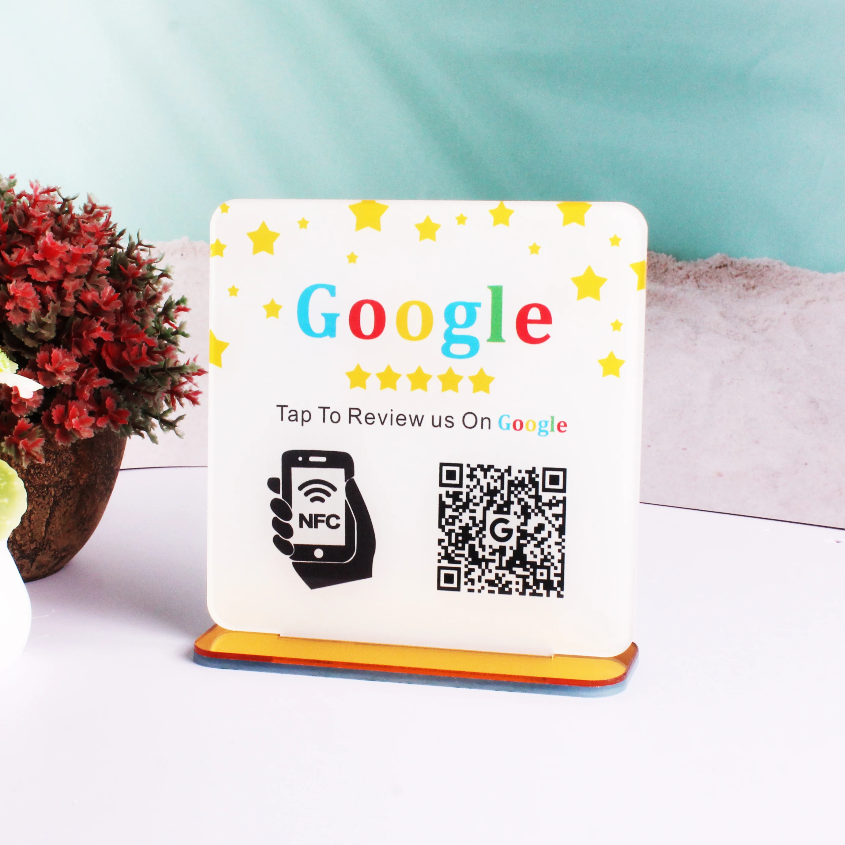 علامة مراجعة Google مع رمز مسح NFC علامات الوسائط الاجتماعية الأكريليك لتزيين متجر بيع بالتجزئة في أعمالك