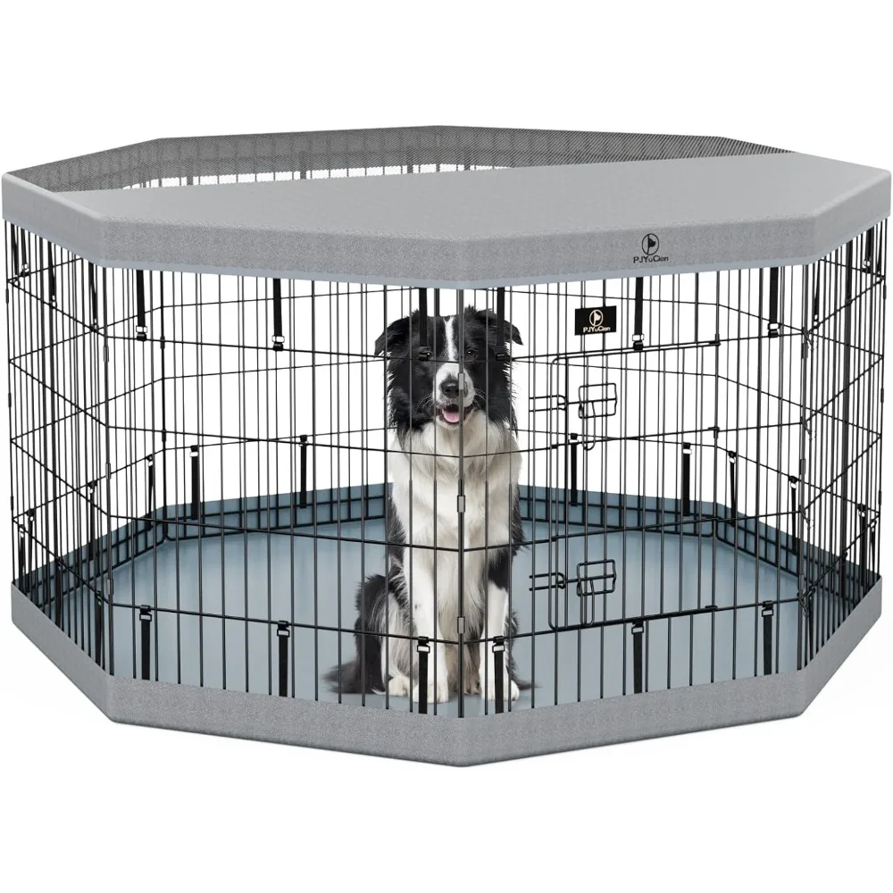 

Dog Playpen, 8 Panels 30”H Dog Playpen Indoor with Grey Bottom Pad and Top Cover, Metal Foldable Dog Pen for Indoor Use, Better
