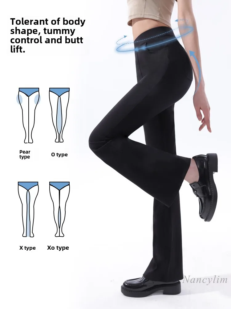 High Quality Flared Pants Women's Spring and Autumn 2025 New High Waist Skinny Split Show Tall Black Pants Stretch Trousers