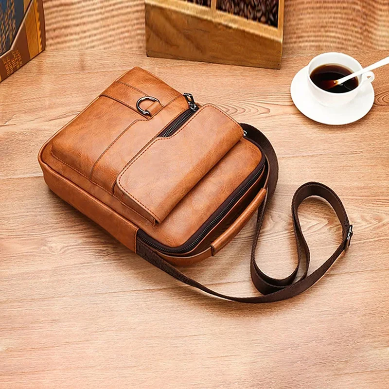 Men\'s Shoulder Bag Square PU Leather Crossbody Bags for Men Messenger Male Waterproof Side Wallet Durable Travel Pack Satchel