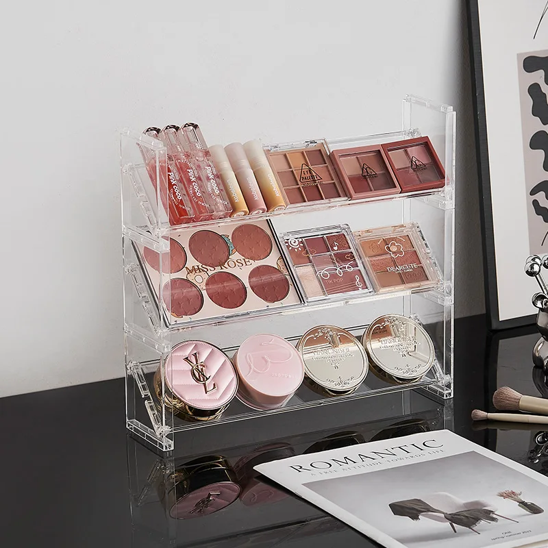 

3-layer Acrylic Cosmetics Display Rack Multi-purpose Eyeshadow Tray Blush Storage Shelf Creative Desktop Toys Sundries Organizer