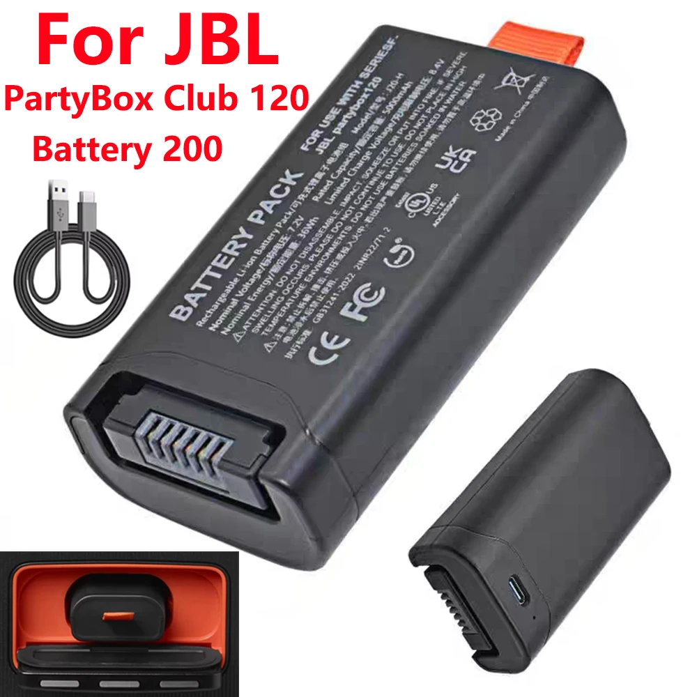 

Сменный аккумулятор емкостью 5000 мАч для JBL Battery 200, совместимый с портативным динамиком JBL PartyBox Club 120 с зарядной частью типа C