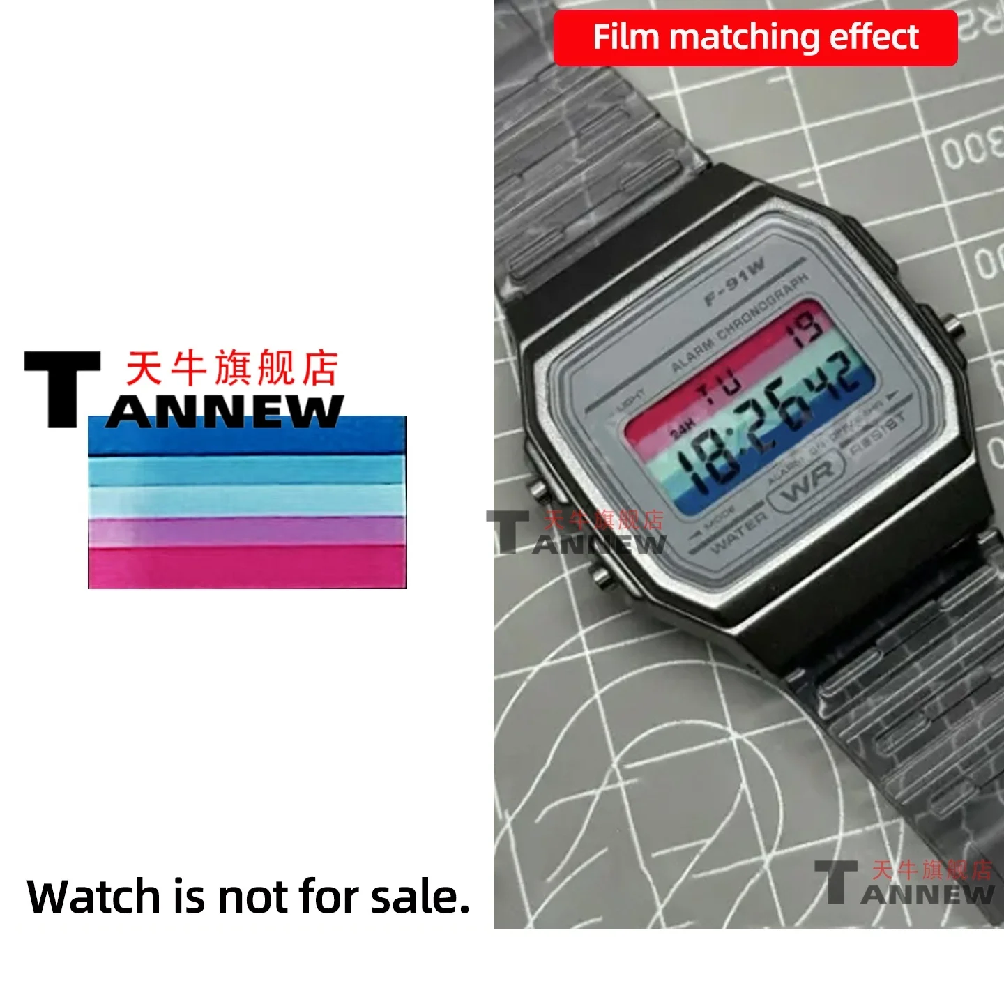 Ultimatives Mod-Kit für Casio F-91W A158W A168, inklusive STN HD-Display, Regenbogen-Farbverlauf-Display-Aufkleber, komplettes Uhren-Verwandlungsset