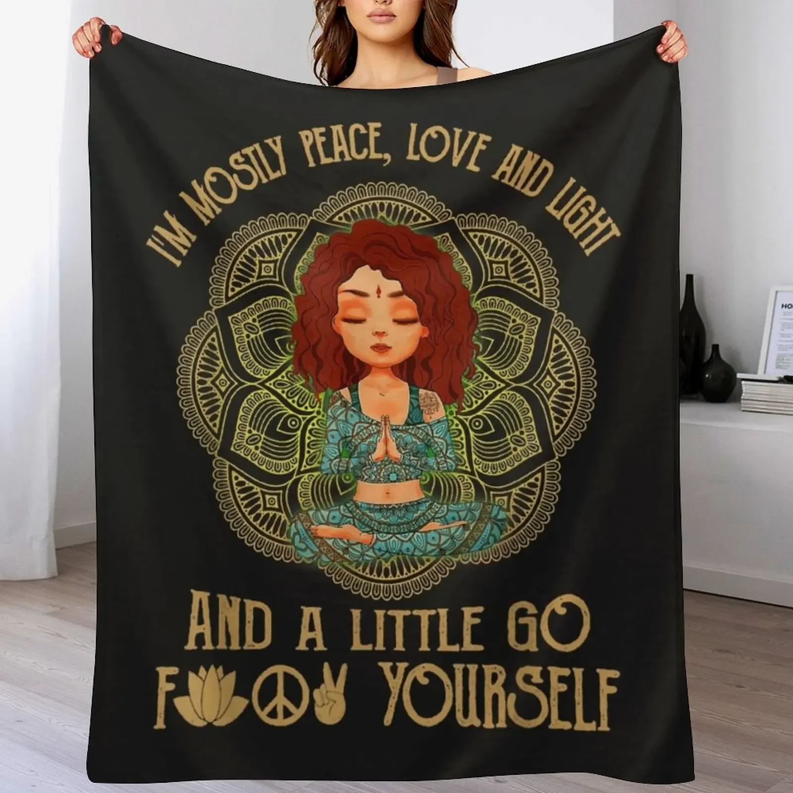 

I Am Mostly Peace Love And Light Girl Yoga Lover Buddhist Throw Blanket Multi-Purpose Beach Luxury Thicken Blankets