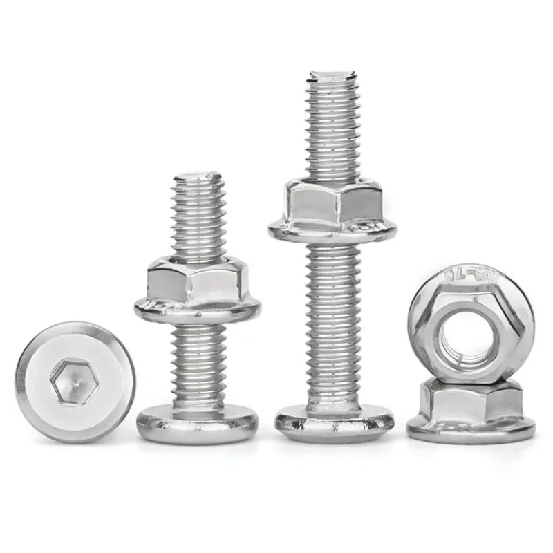M3 M4 M5 M6 M8 M10 M12 304 Stainless Steel Flat Head Beveled Inner Hexagon Screw Nut Full Flange Screw Cap Beveled Bolt