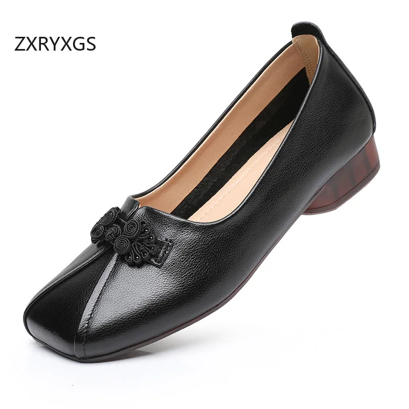

ZXRYXGS Top Cowhide Square Toe Retro Flat Shoes 2026 Plus Size Banquet Shoes Comfort Soft Sole Flats Women Real Leather Shoes