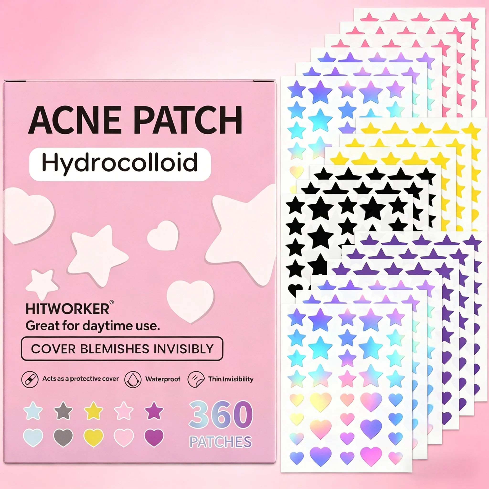360//Box Star shaped Acne Patch Set - Deep Cleansing High Quality Water based Acne Stickers, Gentle and Skin friendly