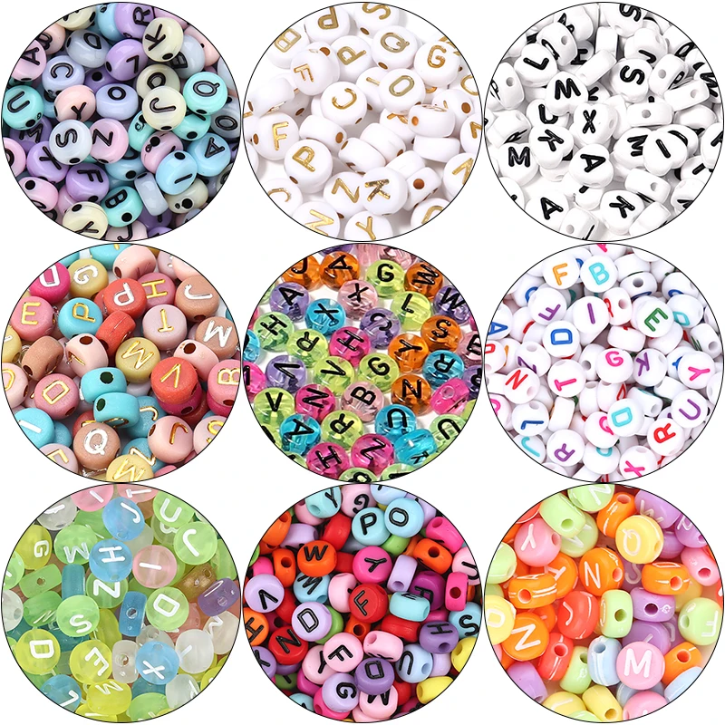 100pcs/Lot Mixed Round Flat Acrylic Letter Beads Alphabet Digital Cube Loose Spacer Beads For Jewelry Making Diy Bracelet