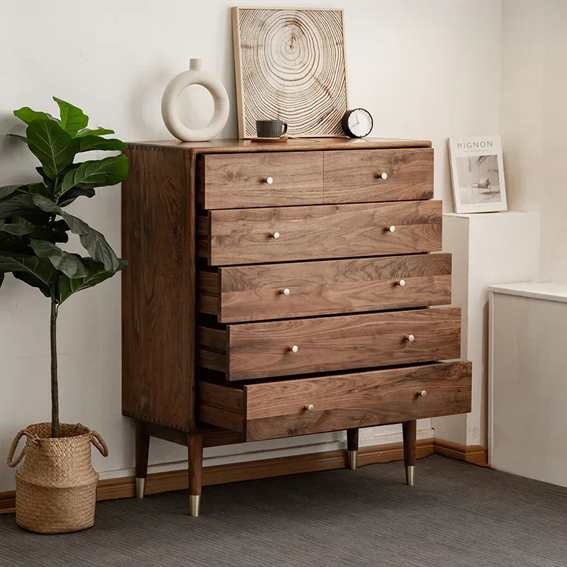 Norte-americano nogueira preta toda em madeira maciça armário de seis baús simples e moderno armário de armazenamento nórdico quarto armário de armazenamento lateral