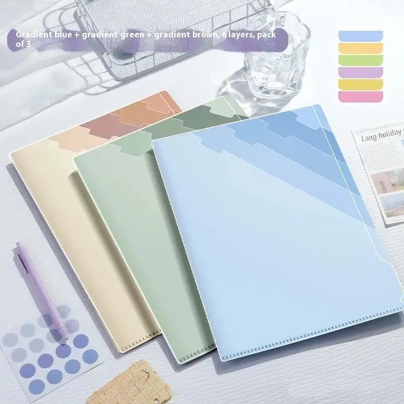Gradient Multi-Layer Folder A4 Subject Classification Test Paper Folder Transparent L-Shaped Folder 6-Layer Classification File