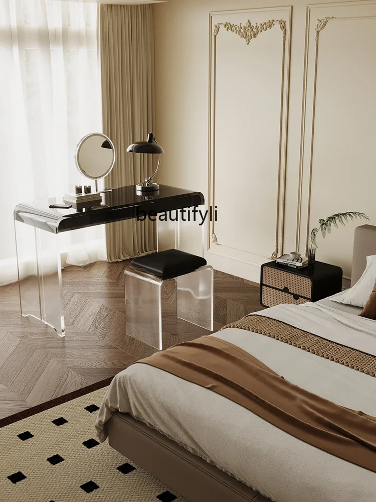 

K185 Acrylic Dresser Bedroom Modern Minimalist Makeup Table Small Apartment Desk Integrated Girl Light Luxury Milk Coffee Suspen