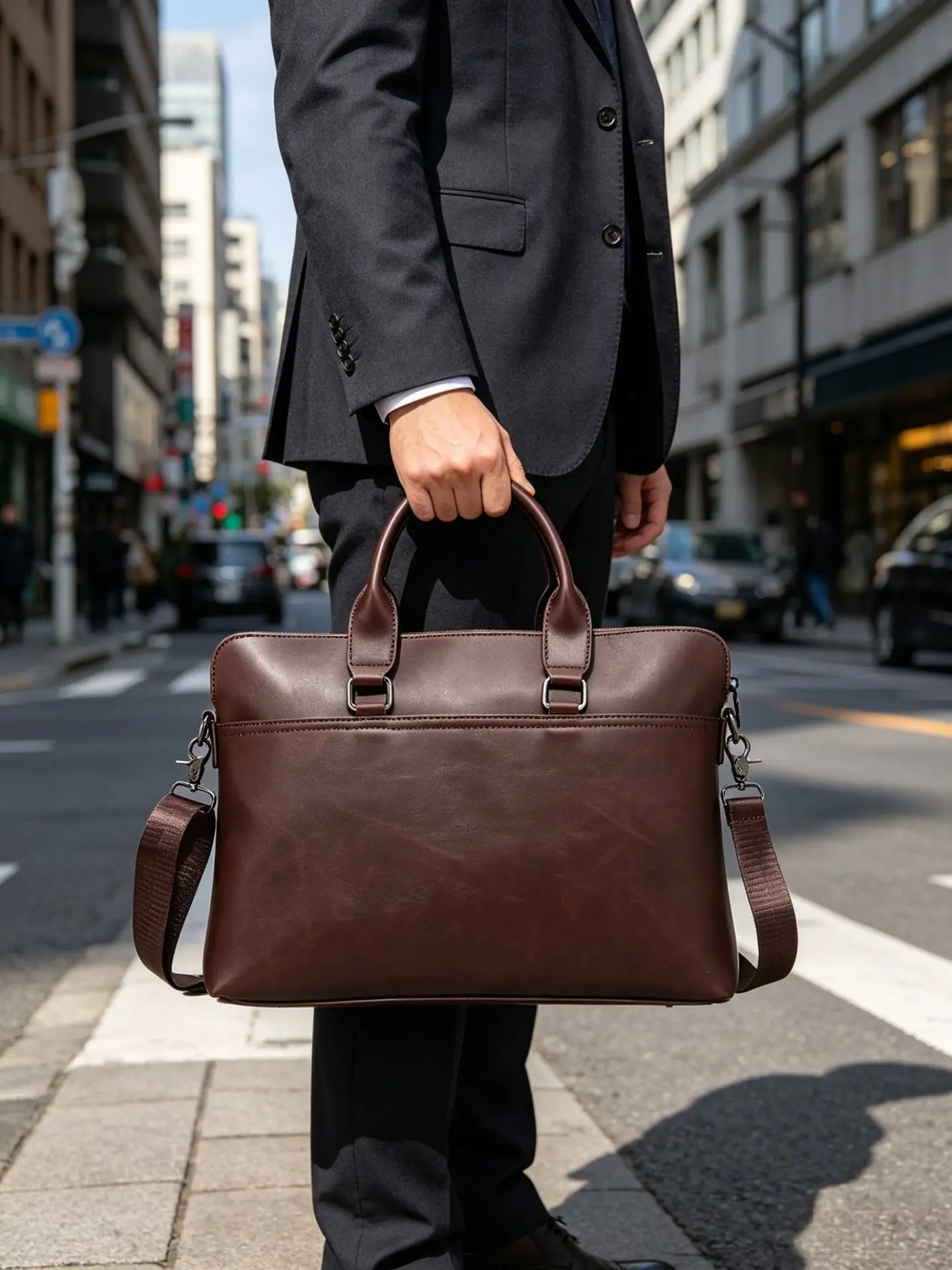 Men's Leather Briefcase Business Laptop Bag 15.6