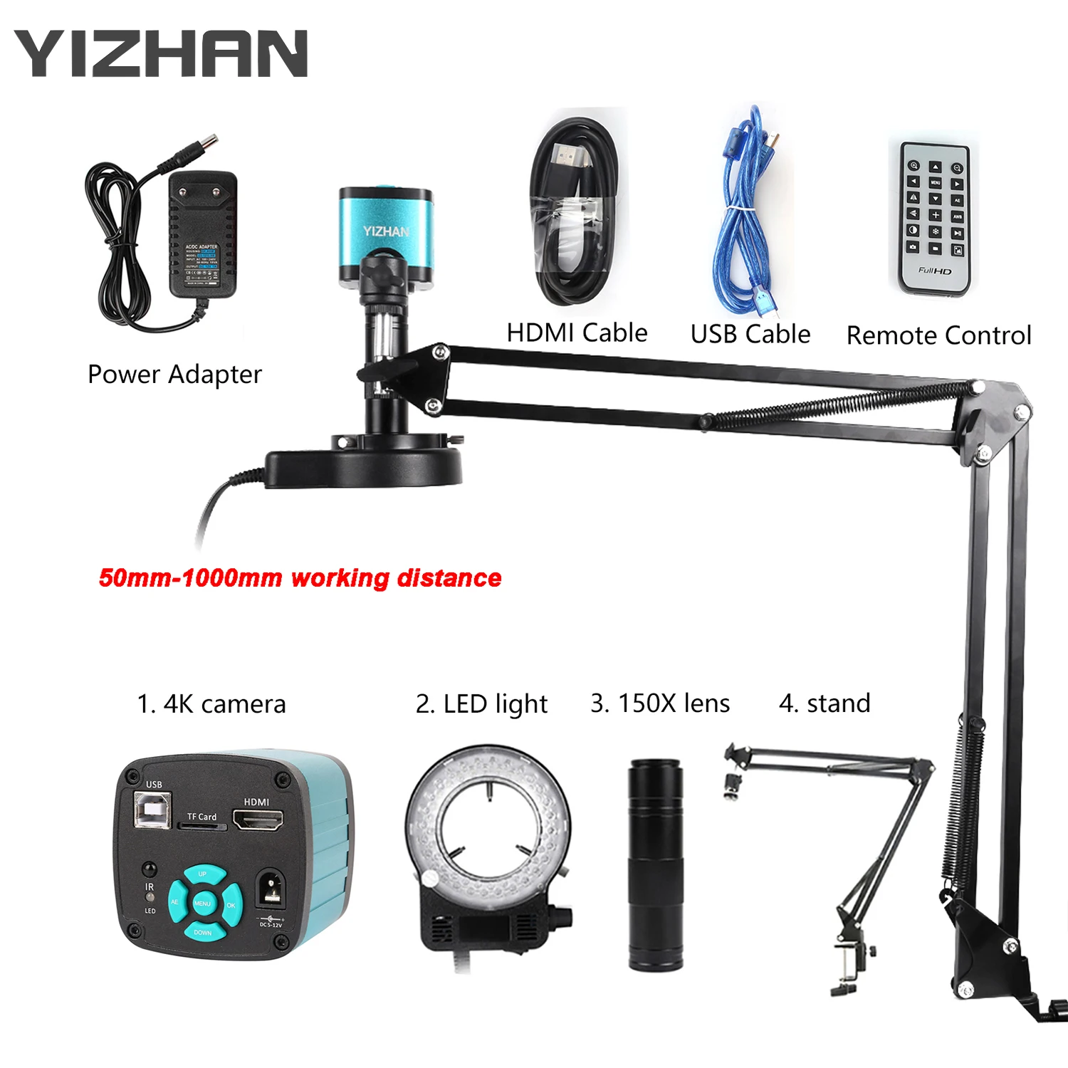 Yizhan 4K 1080P Elektronisches Digitalmikroskop 48MP HDMI USB Löt-Mikroskopkamera 180X 215X Objektiv zur Bildvergrößerung