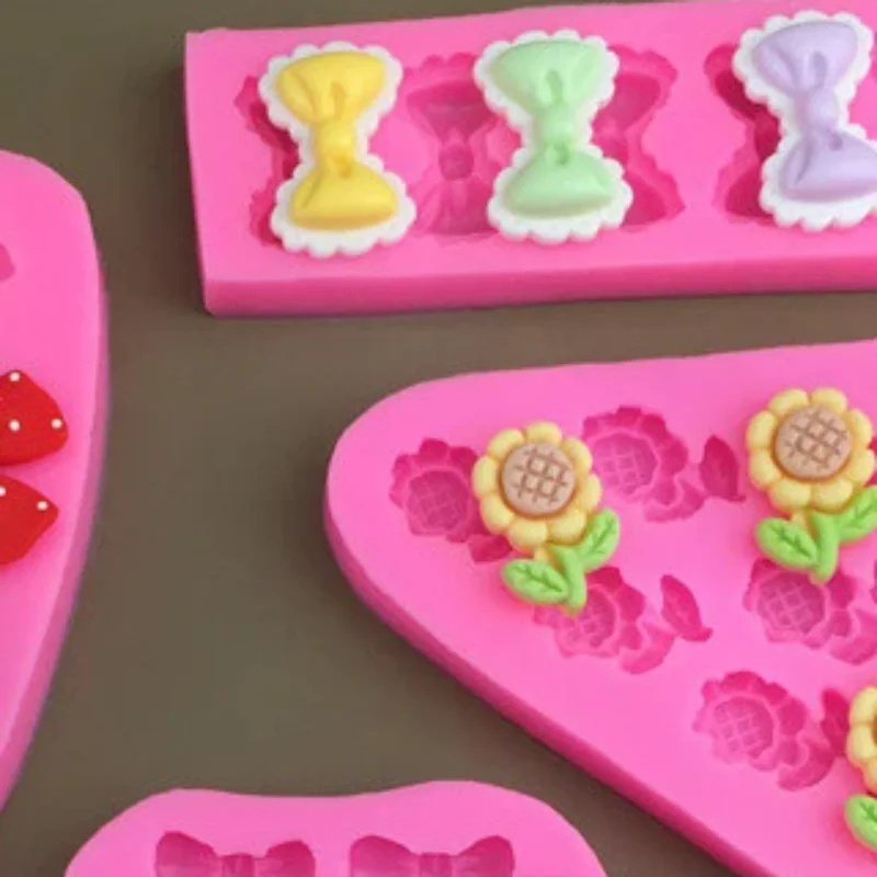 Cute Cartoon Flowers Bow Bee Fondant Silicone Molds DIY Cupcake Fondant Cake Decorating Chocolate Candy Baking Mold