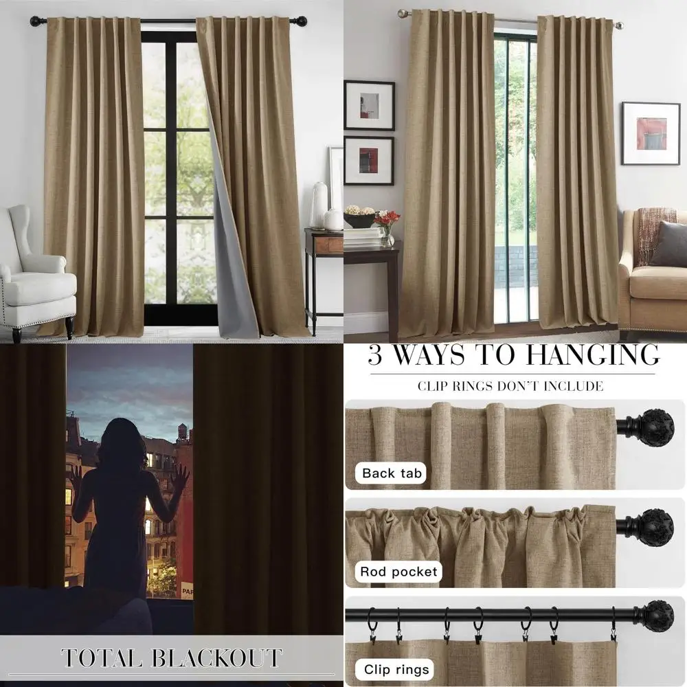 

Плотные льняные шторы с термоизоляцией, длина 52, ширина x 102, комплект из 2 панелей для стиля фермерского дома