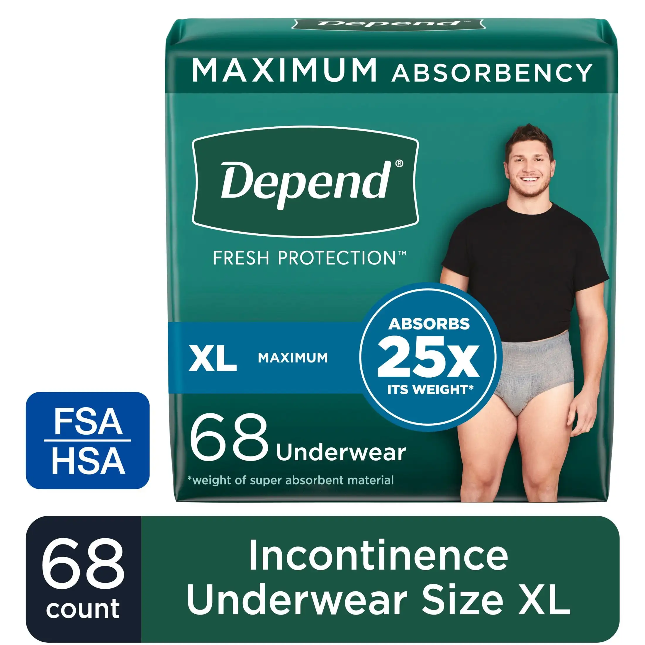 

Fresh Protection Incontinence Underwear for Men, Adult Diapers, Xl, 68 Count
