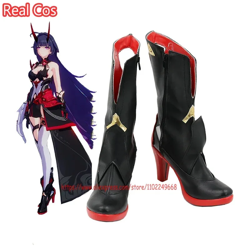 

RealCos Game Honkai Impact 3, Raiden Mei Herrscher Of Thunder, обувь для косплея, необычные короткие сапоги из искусственной кожи на высоком каблуке для женщин и девочек