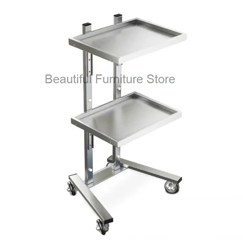 Stainless Steel Auxiliary Cart with Wheels Beauty Salon Dyeing Trolley Cart Folding Bar Car Barber Shop Double Layer Trolleys