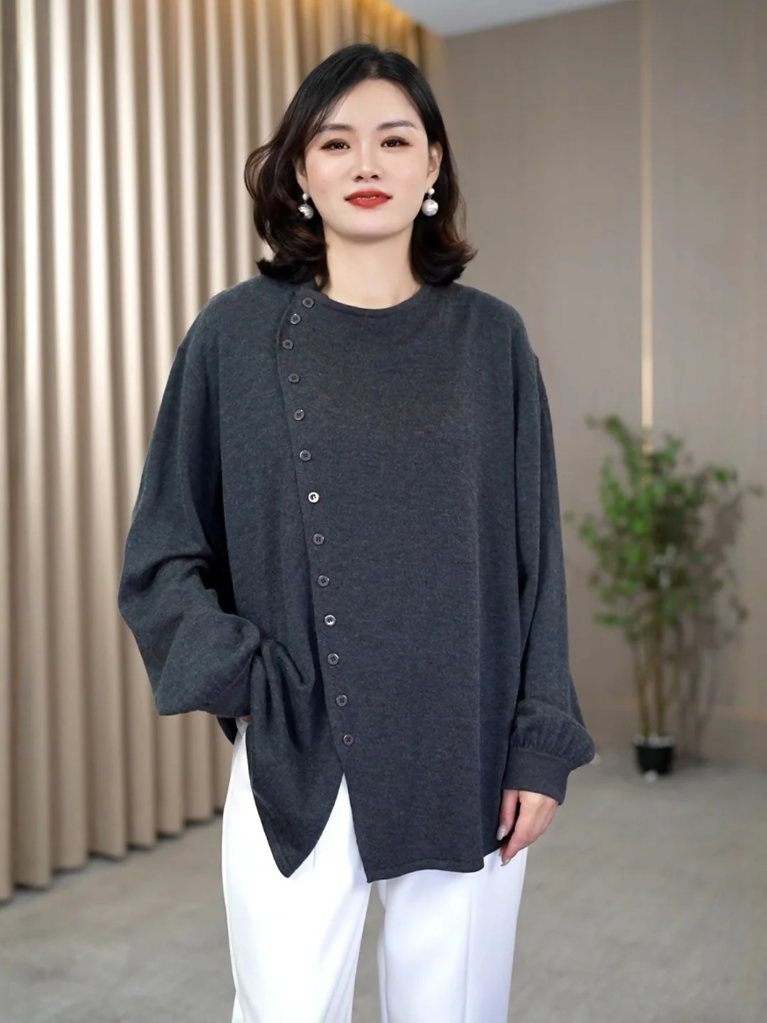 plus Size 300 Pounds Fat MM Casual Long Sleeve Button Splice Top Korean Style Simple Slimming Base Layer T-Shirt for Women