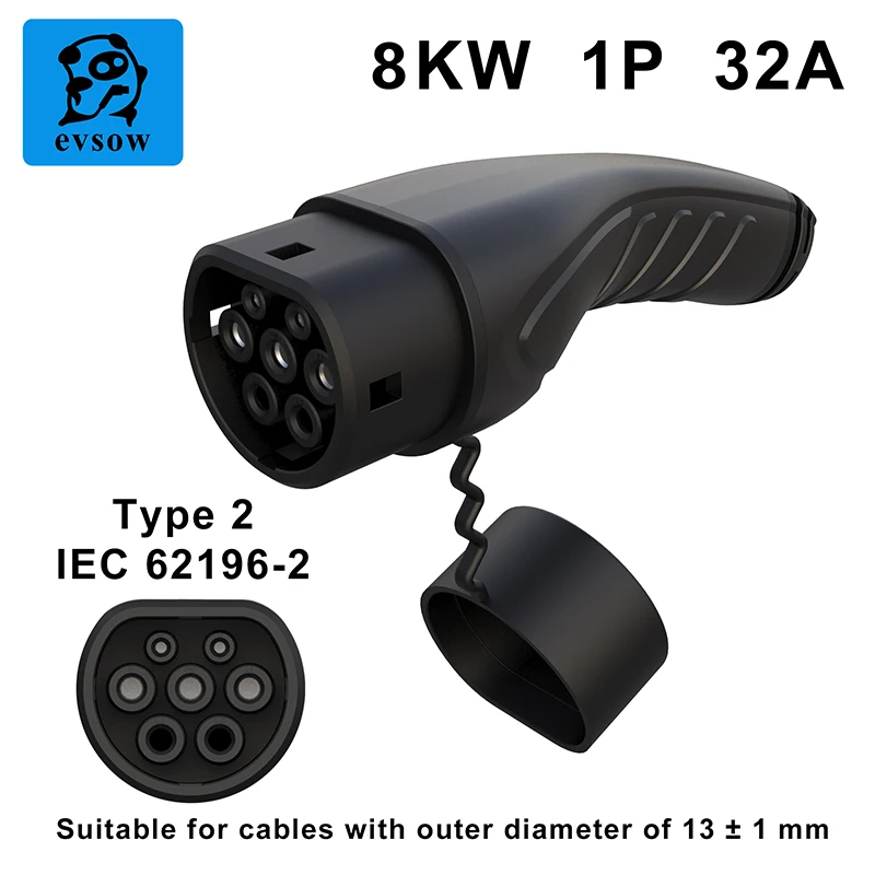 Evsow Tipo 2 Spina caricabatterie EV EVSE Femmina IEC 62196 Convertitore 16A 32A Tipo 2 Adattatore per stazione di ricarica per veicoli elettrici