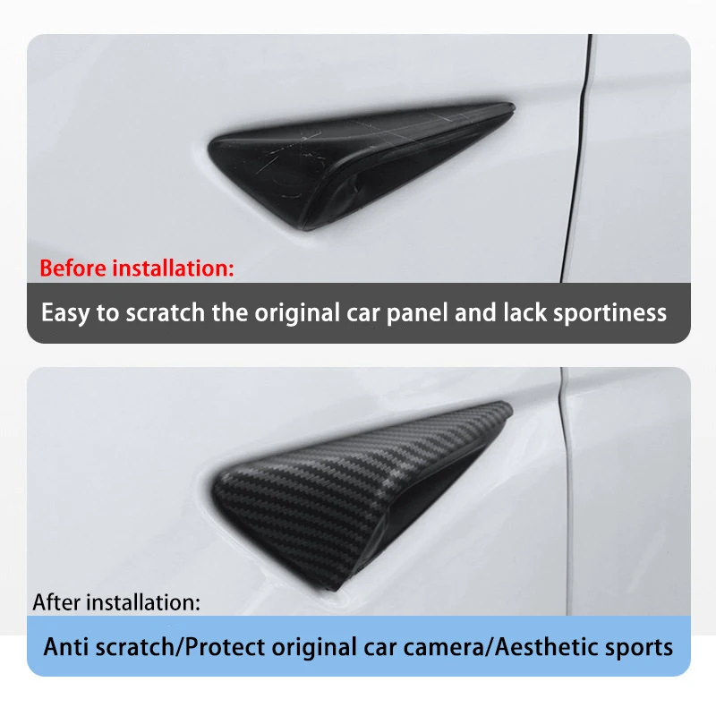 For Tesla Model YL Launch 2026 Side Camera Cover Lens Protector ABS Camera Cover Black Fiber Pattern ABS Leaf Board Accessories