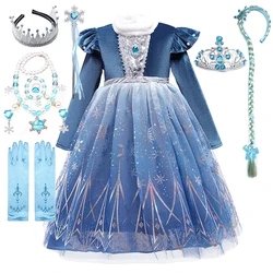 Snow Queen Girls Dress Fancy Vestidos Birthday Carnival Fancy Party Disguise Princess Elsa Performance Dresses