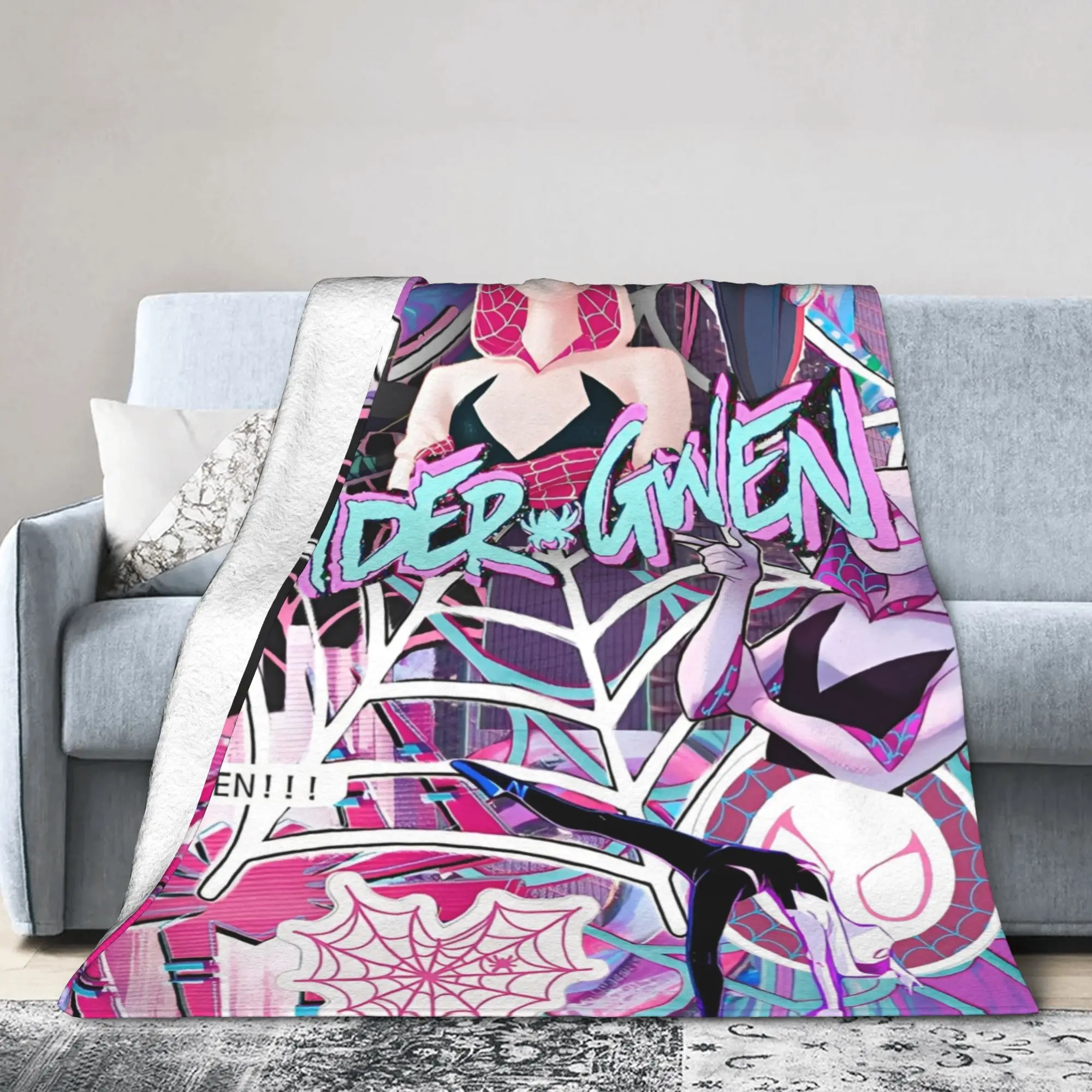 

Spider Gwen Stacy Ghost Spidey Girl Flannel Throw Blanket Cartoon Home Knitted Blanket Outdoor Lightweight Thin Multi-function