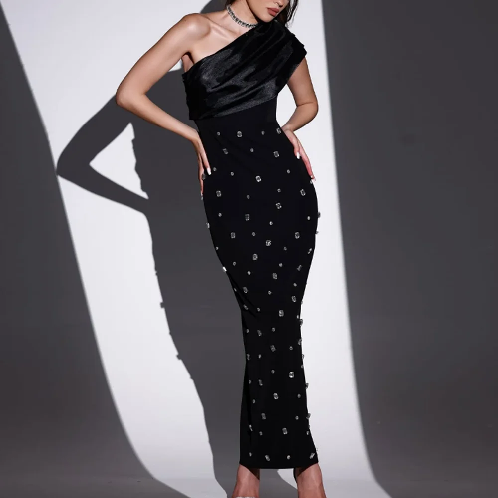 

Вечерние платья-футляры на одно плечо по индивидуальному заказу, современное длинное платье для выпускного вечера со стразами и бисером до щиколотки и открытой спиной, женское вечернее платье