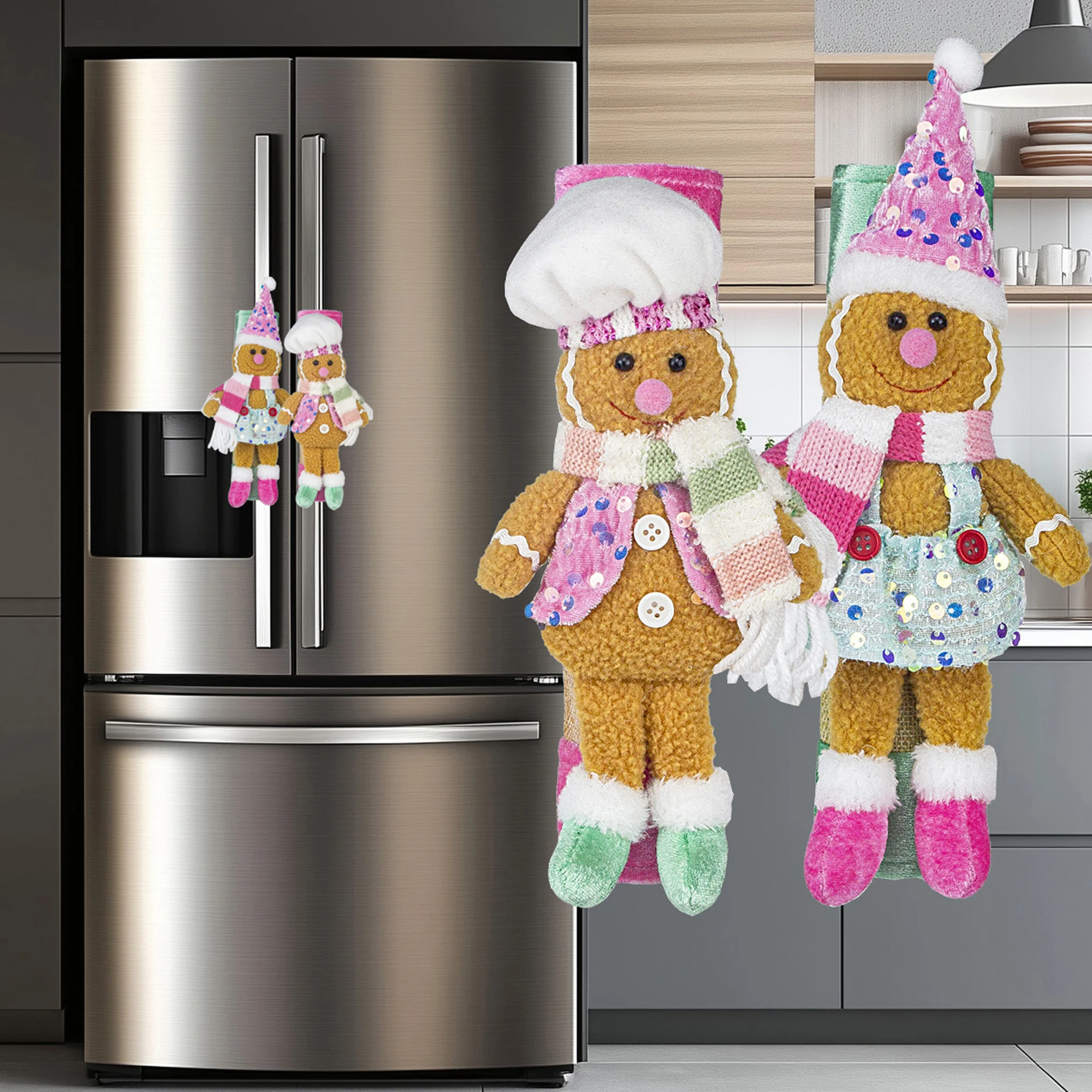 

Рождественские чехлы на дверные ручки холодильника, набор из 4 праздничных чехлов на ручки снеговика для украшения кухонной техники