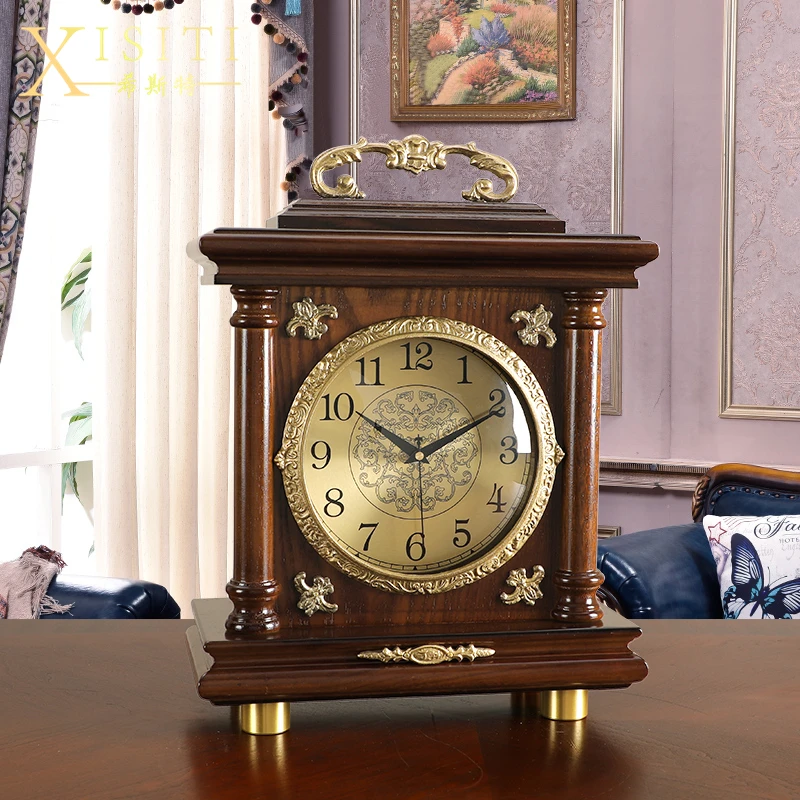 Retro Solid Wood Table Clock Silent Luxury Living Room Desk Clocks Home Table Classical Watch Table Decoration & Accessories