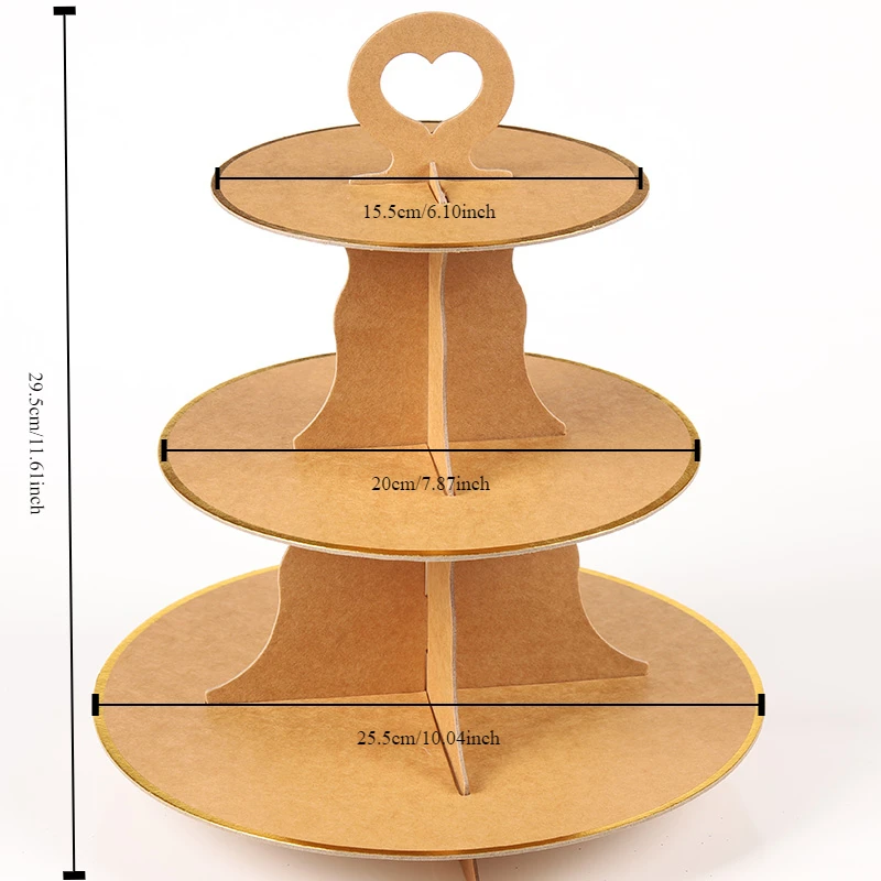 Three layers of vintage kraft paper cake stand Dessert stand Sen khaki birthday cupcake stand decoration