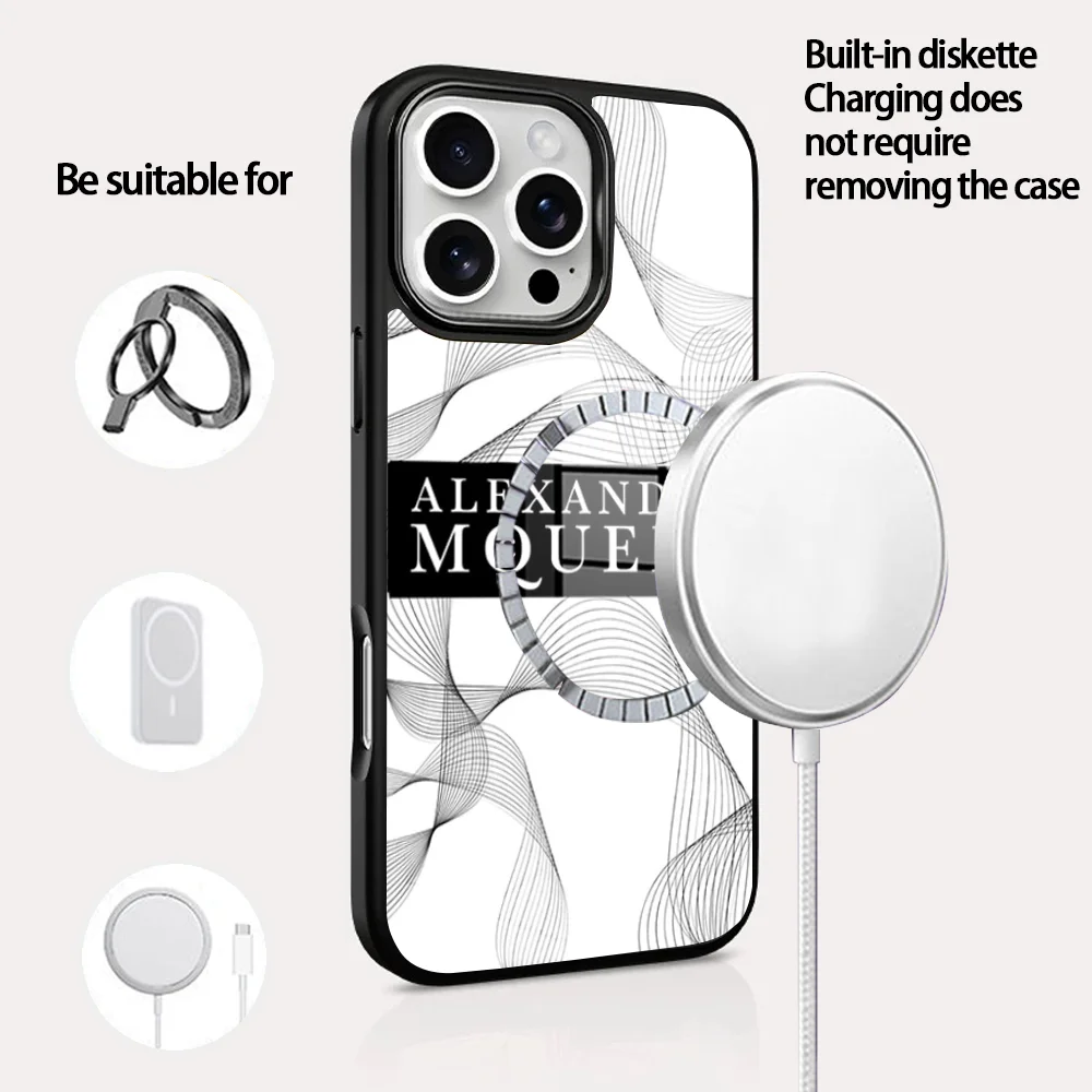 

A-Alexander M-McQueen Phone Case For IPhone 16 15 14 13 12 11 Pro Max Plus Mini Magsafe Mirror Wireless Magnetic Cover