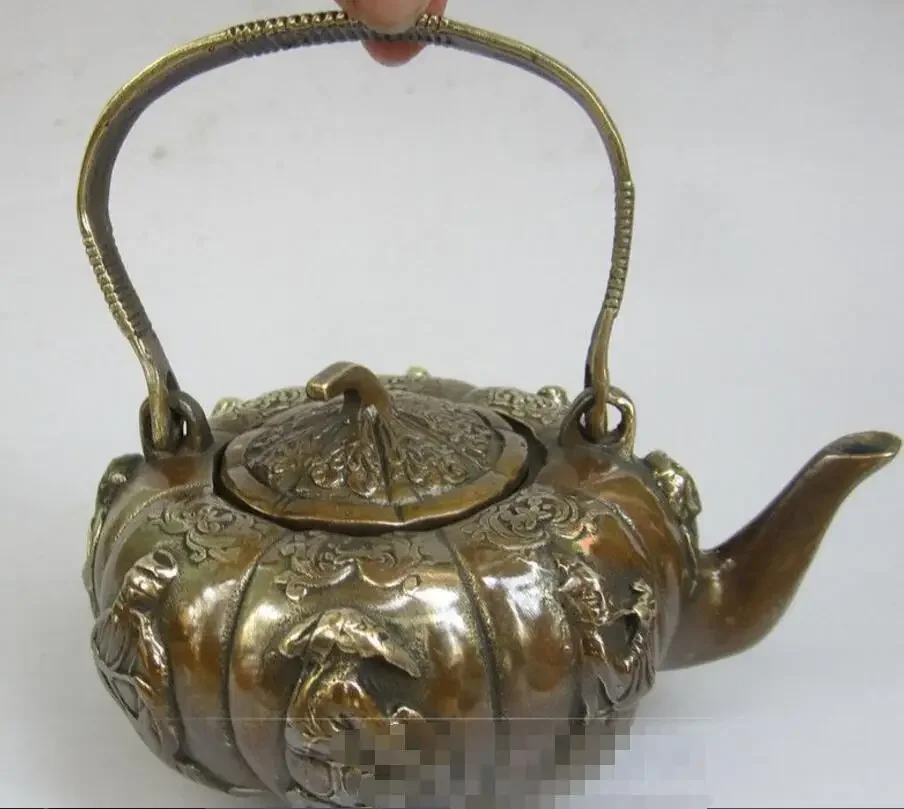 Copper Statue Direct selling antique bronze eight immortals wine pot portable teapot wine pot brass ornaments pure copper antiqu