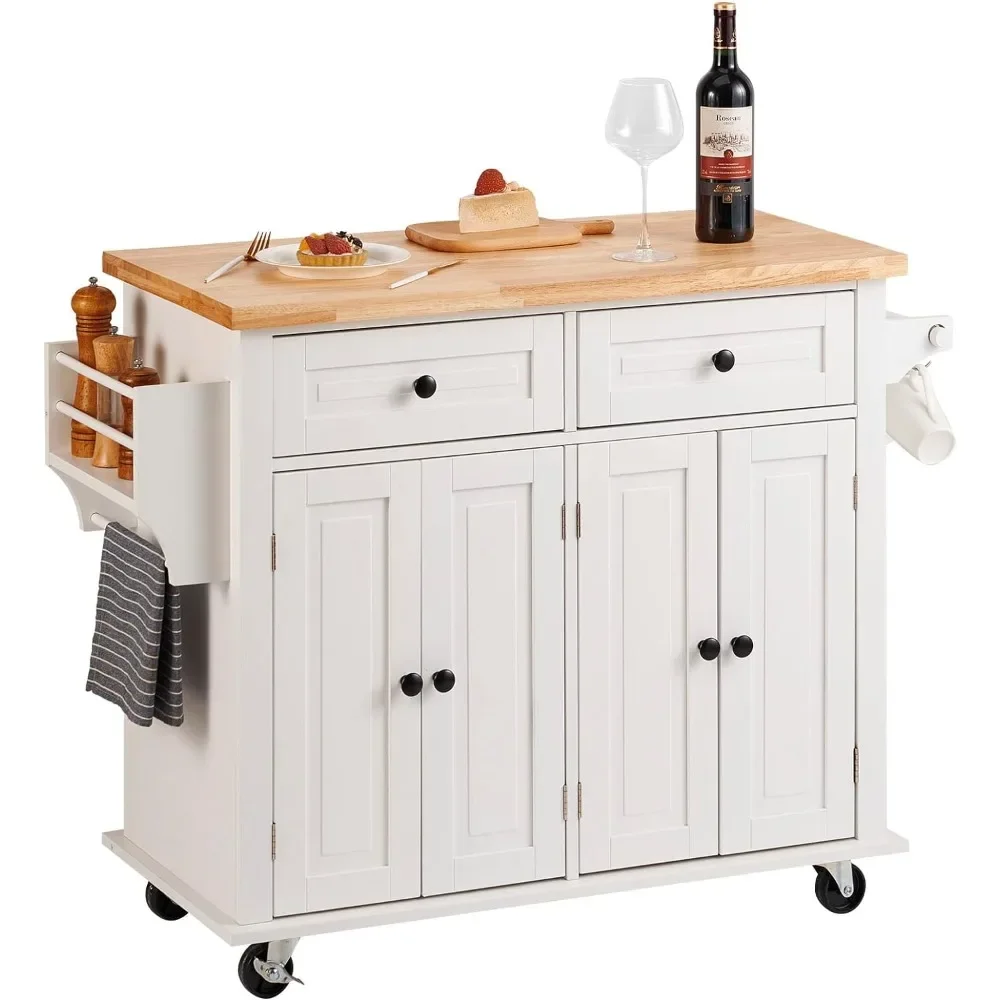 

Kitchen Island Cart with Solid Wood Top, 35.4" Width Mobile Carts with Storage Cabinet, Rolling Kitchen Table