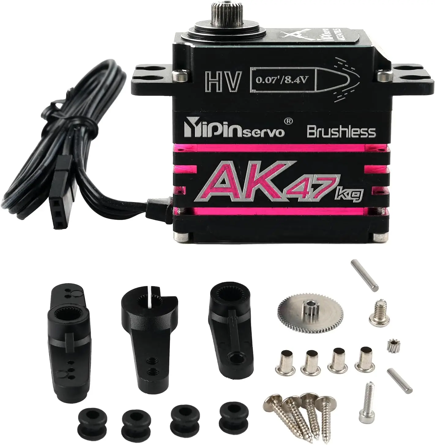 47KG AK47 Digital Servo Steel Gear 180/270/360 Brushless Motor Waterproof IP67 Magnetic Coding Programmable Servo 25T Servo Horn