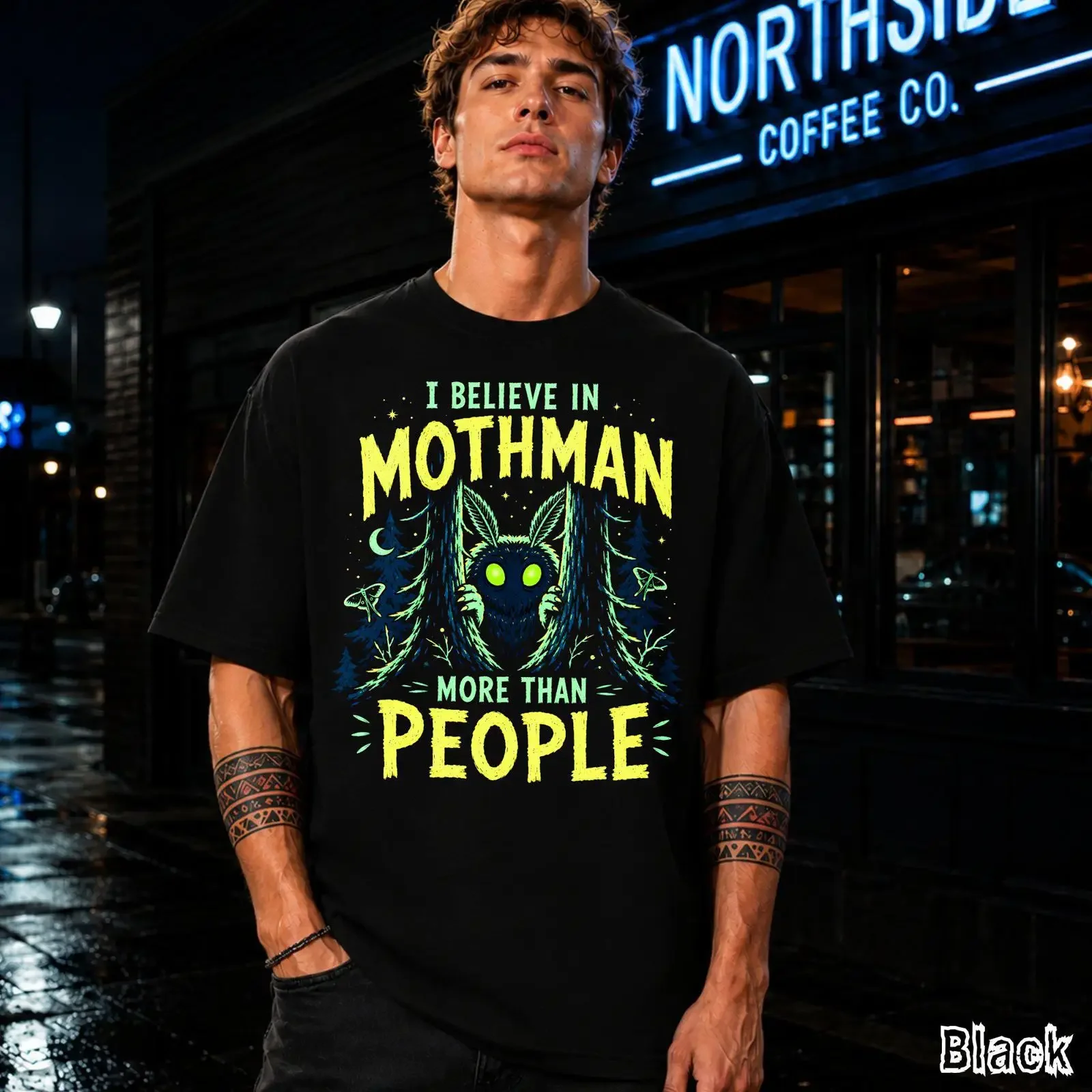 I Believe In Mothman More Than People Funny Cryptid T Shirt Paranormal Cryptozoology Fan Point Pleasant GifT vintage Washed