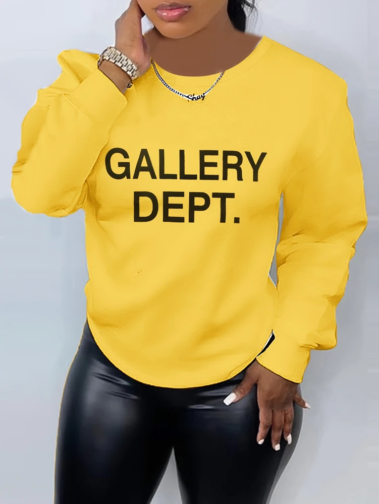 Taglie forti da donna 2025 nuove lettere modello Top tinta unita autunno scelta migliore manica lunga girocollo casual elegante