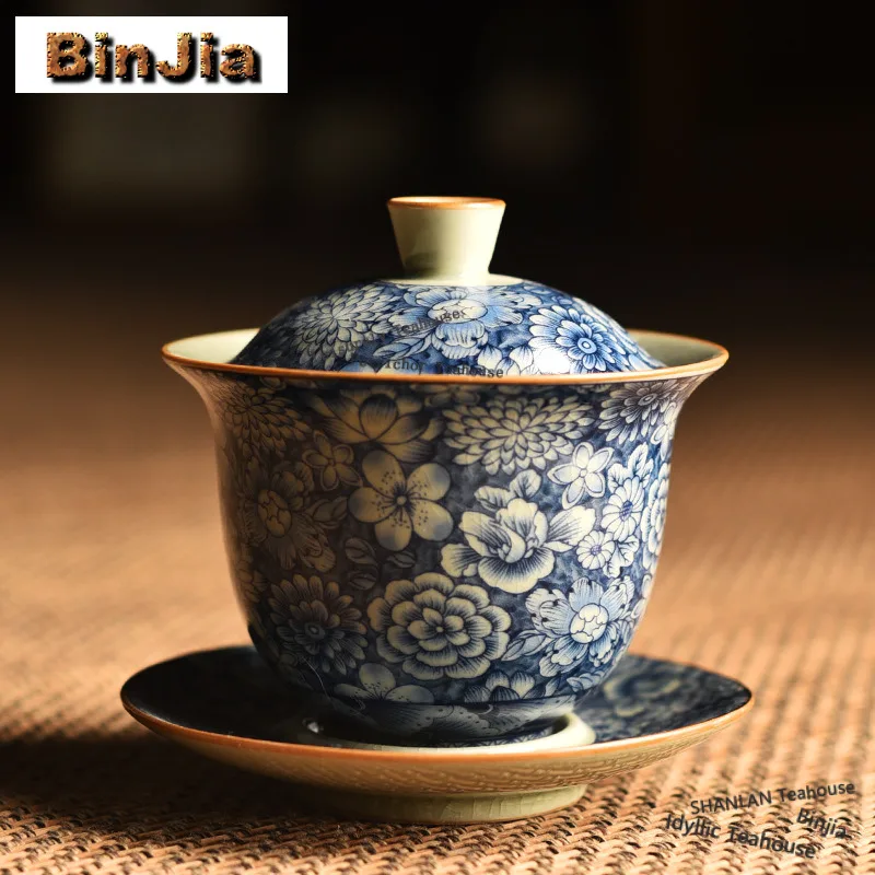 

Чайная чаша Гайвань 150 мл в старинном стиле, сине-белая, креативная, с крышкой, для заваривания чая, набор для чаепития Кунг-фу, подарки, чайный сервиз
